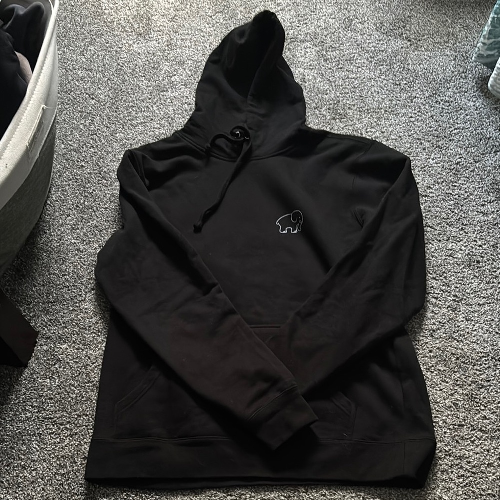 Ivory Ella Black Hoodie with Blue Elephant Design